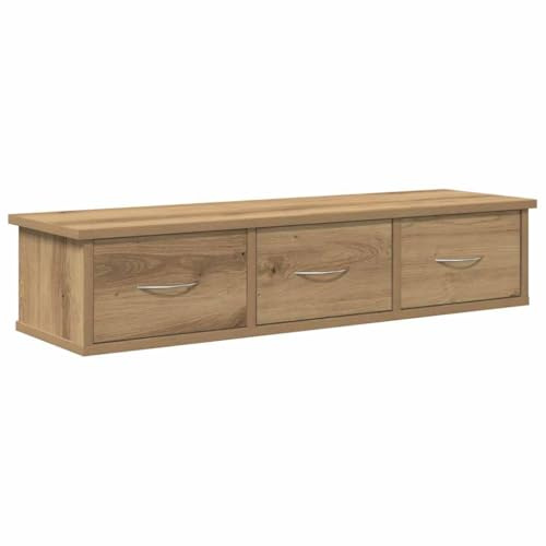 Roanoer Mobile basso per TV, sospeso, in rovere Artisan, con 3 cassetti, mobile da parete per TV in legno, mensola moderna per soggiorno e media, 88 x 26 x 18,5 cm