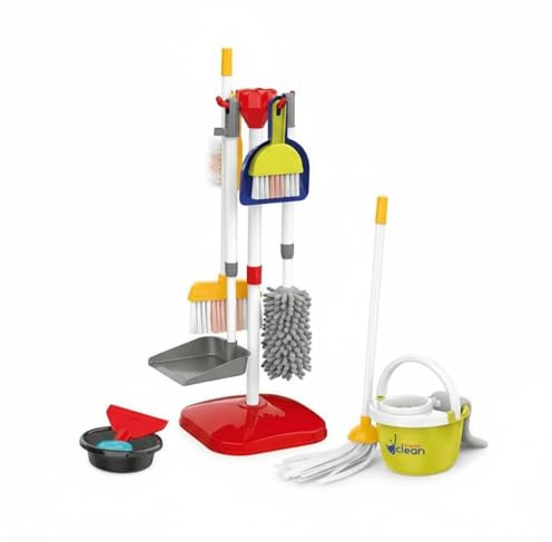 PETSOLA Aspiradora Infantil Set de Limpieza Escoba Recogedor Balde Cepillo Simulación Realista Fomenta Aprendizaje Adecuado para Niños Pequeños Actividades en el Hogar , Rojo Set 667-74