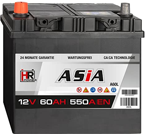 HR HiPower ASIA Autobatterie 60Ah 12V Pluspol Links 550A/EN Blei-Säure, hohe Startreserven auch bei Kälte