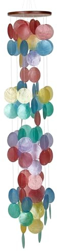 Woodstock Chimes Capiz Waterfall Wind Chime, 40 Rainbow Capiz Round Sea Shell, Handcrafted Ocean Theme Windchime for Outdoor, Patio or Garden Décor (CWH)