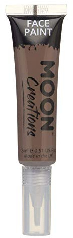 Moon Creations Face & Body Paint Tubes with Brush Applicator | Brown | 15ml | Ready to Use | Cruelty Free, Made in UK | Face Paint for Kids, Adults, Fancy Dress, Festivals, Halloween