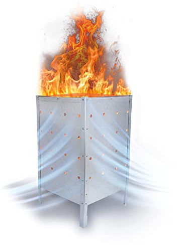 Marabuut Garden Waste Incinerator - Large 29 x 16 Square Galvanized Burn Barrel Trash Can - Used to Burn Yard Debris, Wood, Leaves, and Cardboard - Complete with Assembly Tools