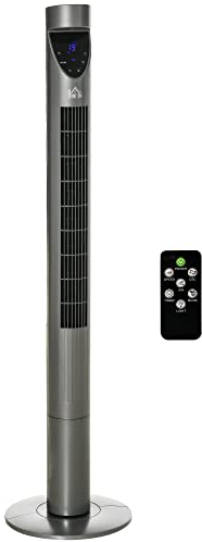 HOMCOM 46 Tower Fan Cooling with Ionizer, Air Filter, Oscillating, 3 Speed, 3 Modes, 12h Timer, Remote Controller, for Bedroom, Grey
