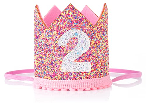 Corona di compleanno di 2 anni,corona di compleanno di 2 anni della principessa della ragazza del bambino,corona regolabile del bambino del cappello di 2 °compleanno per la festa di secondo compleanno