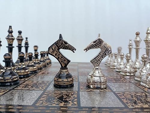 14 Handcrafted Russian Soviet Series Metal Chess Pieces & Board Set with Velvet Storage Box | Brass Metal Luxury Chess Set