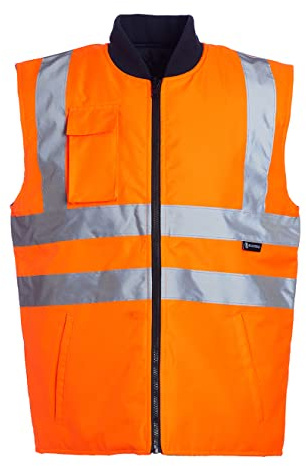 Blackrock Hi Vis Body Warmer Arancione/Navy Gilet imbottito reversibile Hi-Vis, foderato in trapunta, caldo scaldacorpo da lavoro per uomo e donna, gilet equestre riflettente per la sicurezza.