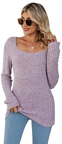 Rongseng Maglioni da Donna Maglia a Maniche Lunghe con Scollo Quadrato Sexy Slim Tunica Tops Elegante Pullover Morbido Leggero Sweatshirts T-Shirt Casual Felpa Moda Bluse per l'Autunno Inverno