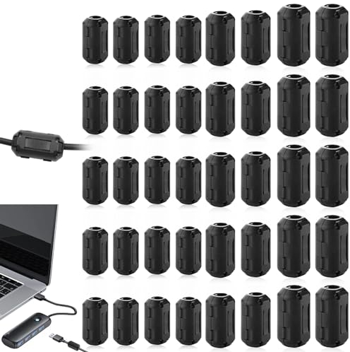 Nucleo in ferrite per cavi, 40 pezzi di ferrite, filtro anti-interferenza, nucleo in ferrite, anello in ferrite, anello in ferrite, nucleo in ferrite, per cavi RFI, EMI, 3,5 mm, 5 mm, 7 mm, 9 mm, nero