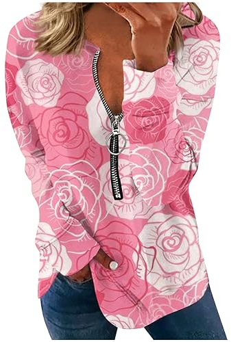 LSAltd Hoodie Damen V-Ausschnitt Knopfleiste V-Ausschnitt Hemd Blusen Damen Pulli Damen Partner Pullover Y2k Clothes Blusen & Tuniken Für Damen Vintage Clothes Hemdjacke Damen（4-Hot Pink,XXL）