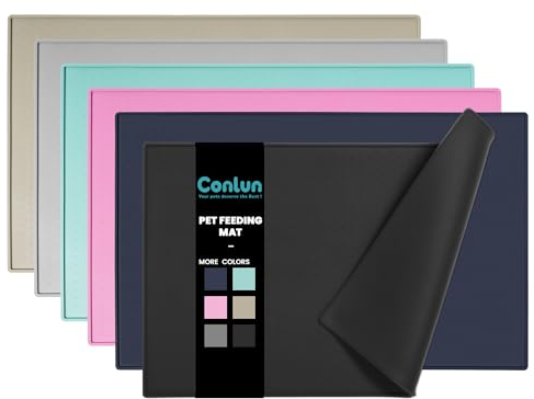 Conlun HundeFuttermatte Katzen Futtermatte, Rutschfestes Design, 100% wasserdichte Haustierfutter Matte, erhöhter Rand,um EIN Auslaufen von Wasser oder Lebensmitteln zu vermeiden, spülmaschinenfest