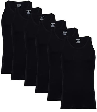 Men's Pack of 6 Black Vests Plain Tank Top Vest Cotton Undershirt (Black, UK-XX-Large)