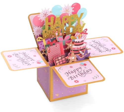 GeeRic Tarjeta de felicitación de cumpleaños, tarjeta de felicitación de cumpleaños emergente 3D con sobre, tarjeta de felicitación de feliz cumpleaños 3D para amigos, padres, niños y adolescentes