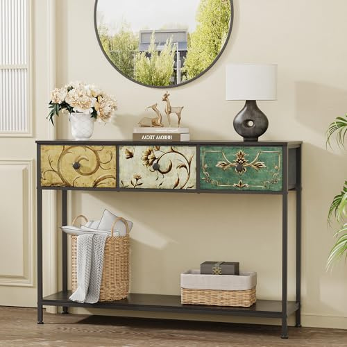 VEDECASA Mesa consola para entrada con 3 cajones, mesa de pasillo delgada con estante de almacenamiento, mesa de sofá estrecha y larga para pasillo, sofá, sala de estar, cocina, marco de metal, parte