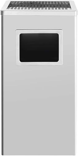 HUOLE 2 In 1 Da Terra In Acciaio Inox Per Esterno Con Gettacarte Rotondo O Rettangolare Con Secchio Cestino Professionale Gettacarte Spazzatura Casa Ufficio-Argento (1 pezzo) 24 * 24 * 60 cm-35 L