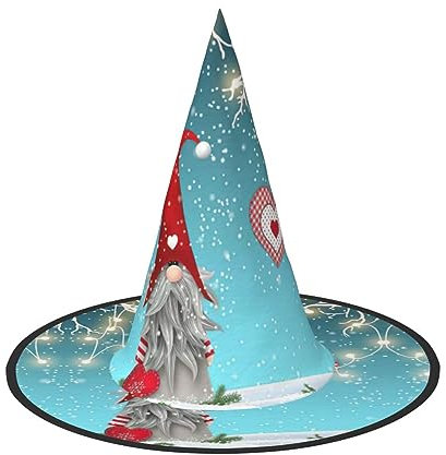 EdWal Christmas Traditional Gnome Print Halloween Witch Hat,Hanging Holiday Hats,Trendy Witches Hats,For Cosplay Party-3pcs