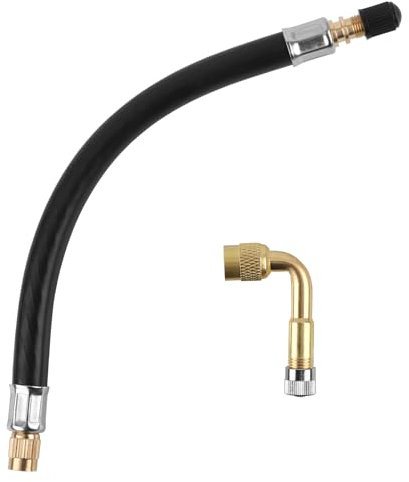 Reifenventilverlängerung, 21,7cm Ventilschaftverlängerungsschlauch Flexibler Reifenventilverlängerungen mit 90 Grad Messing Ventil Verlängerung Adapter für Auto Motorräder Fahrräder Wohnmobile