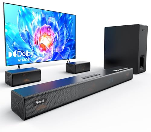 Hiwill 5.1ch Dolby Atmos Surround Soundbar w/ 6.5'' Big Wireless Subwoofer, Extend Soundstage, Deepen Bass, Clarify Dialogue, 2 Wired Rear Speakers Home Theater TV Sound Bar, eARC/OPT, HiElite A51PRO