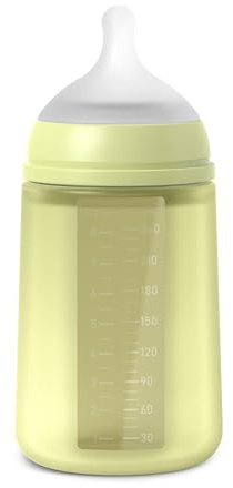 Suavinex, Biberón con Botella de Silicona de 240 ml, con Tetina Fisiológica SX Pro de Silicona, con válvula Anticólico, Biberón de Flujo Medio (M). Para Bebés +3 Meses. Colour Essence, Lime