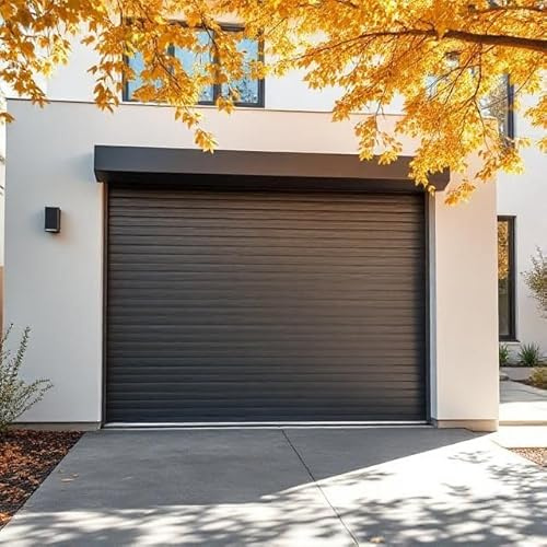 GISONTONE Grey Motorized Roll up Garage Door, Double-Layer Aluminum Rolling shutters, Security Doors for Sheds