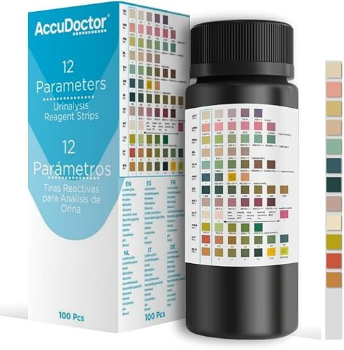 Accudoctor 100 Urine Test Strips – 12 Parameter Urinalysis Kit – Ketones, Glucose, pH, Protein, Blood – Fast Home Urine Test for Health Monitoring Urin Dipstick