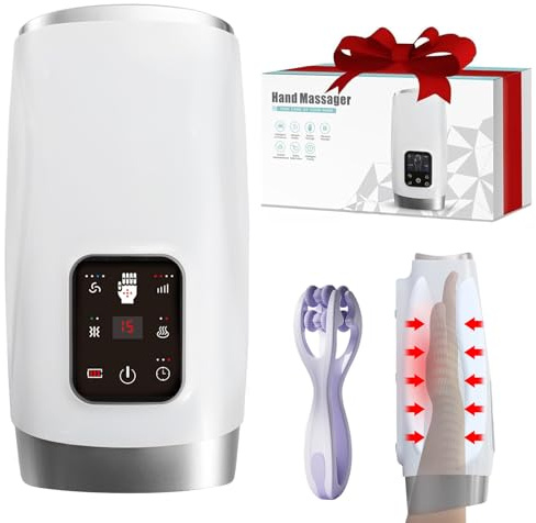 Masajeador de manos con calor y compresión, masajeador eléctrico de manos, masajeadores de manos inalámbricos, 3 niveles ajustables, masajeadores de manos para artritis y túnel carpiano, alivio del