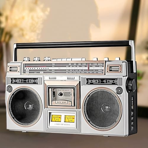 80-tal stil retro street bluetooth boombox, bluetooth kassett boombox spelare med AM/FM-radio och basförstärkning, inbyggd högtalare, 3,5 mm hörlursuttag, stöder SD/USB-ingång