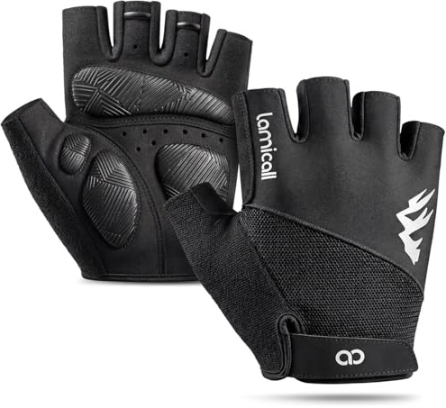 Lamicall Cycling Gloves for Men Women - [5mm Shock-Absorbing Pad] Half Finger Bike Gloves with Anti-Slip Silicone, Summer Breathable MTB Gloves, Weight Lifting Gloves for Gym Climbing Hiking Crossfit