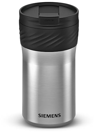 Siemens termosmugg 480 ml, dubbel isolerad To-go-mugg för varma eller kalla drycker, läckagesäker, diskmaskinssäker, kompatibel iAroma serie, rostfritt stål/svart, TZ40002