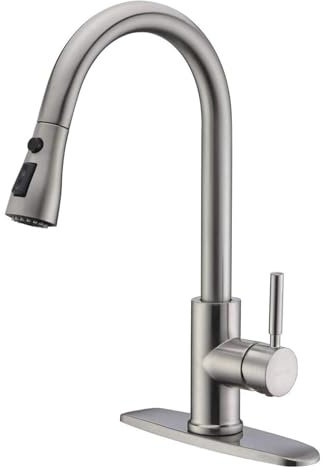 WEWE Single Handle High Arc Brushed Nickel Pull Out Kitchen Faucet,Single Level Stainless Steel Kitchen Sink Faucets with Pull Down Sprayer,Suitable for Laundry Rv Bar