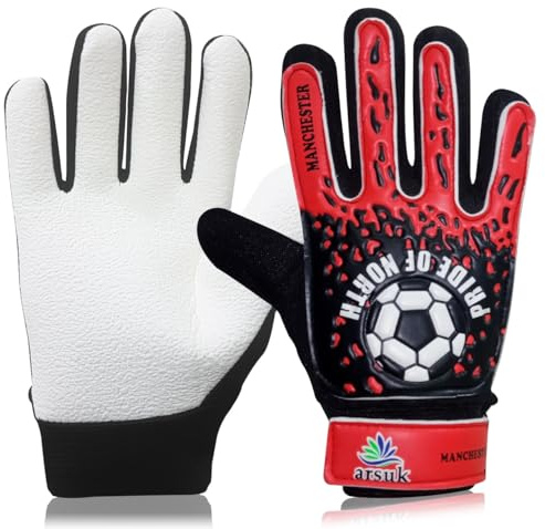 ARSUK Gants de Gardien de But pour garçons et Enfants, Gants d'entraînement pour Gardien de But avec Paume en Latex Super adhérente, L:20cm L:10cm Taille : 6