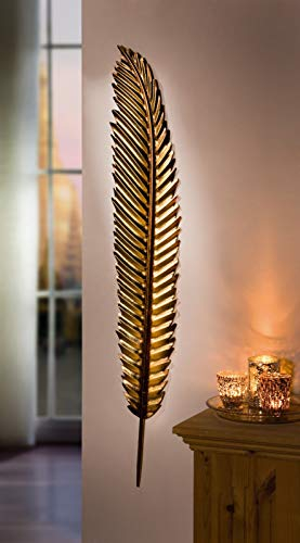 Dekoleidenschaft Wandhänger Feder aus Metall, Gold, 99 cm hoch, Wanddeko, Wandschmuck, Dekohänger