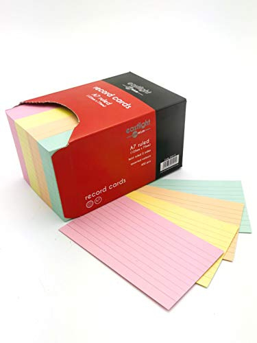 Eastlight Ruled Index Record Card (125 x 75mm) A7++ Assorted Colours Pack of 400