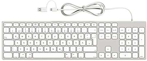Kabelgebundene Tastatur mit Ziffernblock für Apple Mac OS, Eleganter Vollaluminiumrahmen, Deutsches QWERTZ-Layout, Plug-it-Play USB Tastatur für iMac/Mac mini/MacBook