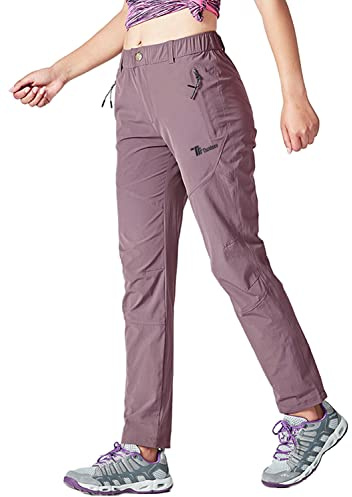 YSENTO Damen Outdoorhose Wanderhose Wasserdicht Schnelltrocknend Leicht Trekkinghose Funktionshose mit Reißverschlusstaschen(Lila,M)