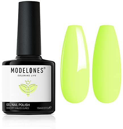 Modelones Neon Yellow Gel Nail Polish, 1 Pcs 15ml Neon Color Gel Nail Polish Soak Off LED Long Lasting French Manicure Essential Gel Nail Varnish Salon Design DIY at Home Gifts for Women