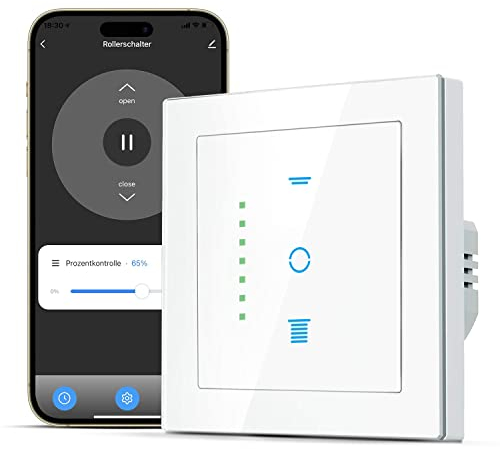CURRYSMARTER WLAN Rollladenschalter [6Gen] funktioniert mit Alexa,Rollladensteuerung mit Kindersicherung, Rolladen Timer benötigt Nullleiter,Jalousien Schalter kompatibel mit Echo Alexa/Google,80x80mm