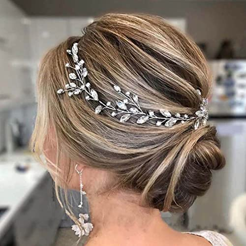 JUSTUSNX Braut-Hochzeits-Kopfschmuck, Kristall-Haarranken, silberfarben, Brautblumenstücke, Haarstyling-Zubehör für Damen und Mädchen