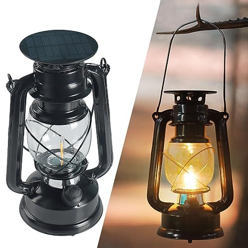 Vintage Batteries Solar Lantern Dimmable 3000K Warm White Outdoor Retro Design Solar Lamps Storm Lamp USB Rechargeable Solar Lights IP55 Waterproof LED Lanterns for Camping Garden Balcony Terrace