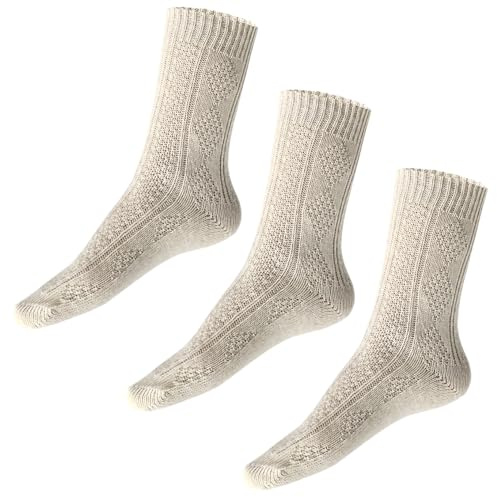 Ratunia Traditional Vintage Motif Merino Wool Thick Boot Warm Hiking Socks Women and Men Outdoor Athlete Warm Suitable Winter (US, Alpha, One Size, Regular, Regular, Cream - 3 Pairs)