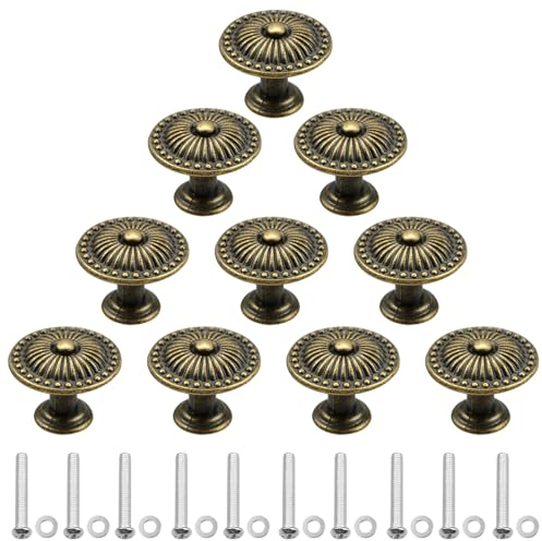 Zfseyuh 10 Stück Möbelgriffe Vintage,Möbelknöpfe Schrankknöpfe Vintage Bronze Rund Schubladengriffe Vintage mit Schrauben für Schminktisch Kommode Sideboard Kleiderschrank