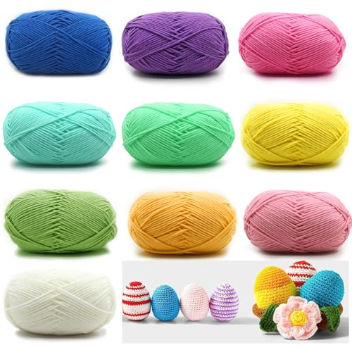 Fil à Tricoter et à Crocheter - 10 Pièces, 50g de Fil de Coton au Lait pour L'artisanat - 10 Couleurs