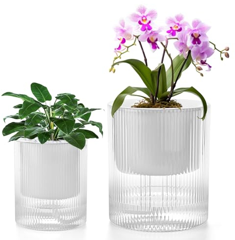 VIEWALL Selbstbewässerungstopf Blumentopf Selbstbewässernd mit Dochtsystem,Kräutertopf Pflanztopf für Fenster,Küche,Balkon,Büro Erstellen Sie einen kleinen Pflanzenecke,2er-Set 1x10cm und 1x15cm