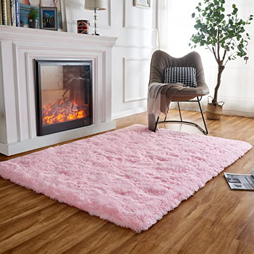 Obundi Wohnzimmerteppich,Flauschig-WaschbarerTeppich für Schlafzimmer,Kinderzimmer,Lounge (Rosa,160x230cm)