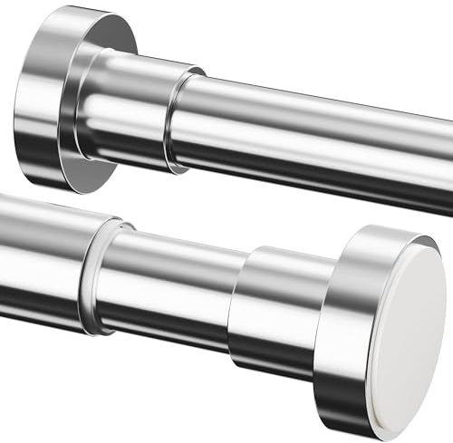 Curtain Rods Extendable, No Drilling Telescopic Pole 72-175CM, φ25mm, Adjustable Strong Tension Rod for Shower Bathroom Bedroom, Silver