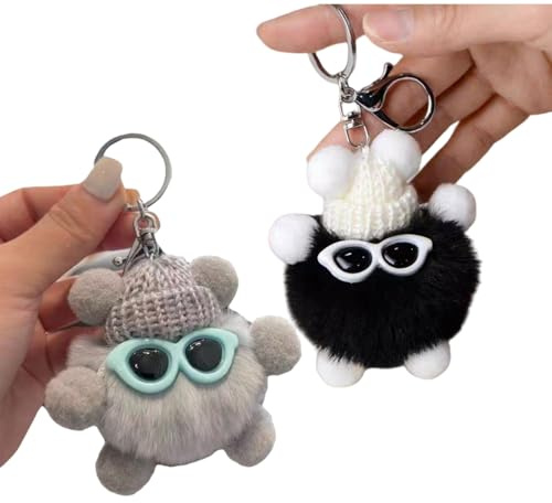 BOBOZHONG Porte-clés en Peluche,2 pièces Porte-clés Voiture avec Peluche Douce et Mignonne,Animaux Porte-clés Porte-Bonheur en métal,pour Femmes Filles,Sac à Dos Porte-Clés Accessoire de Voiture