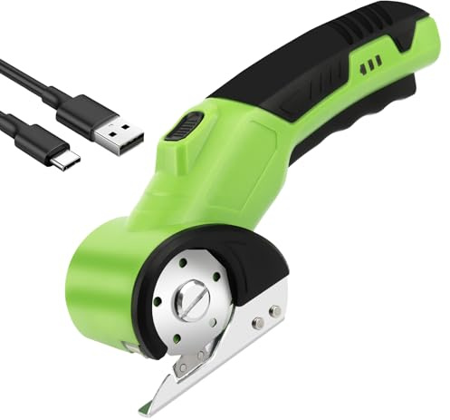 Cortador de cartón eléctrico de 4 V, cortador giratorio inalámbrico, portátil, cortador universal inalámbrico, cortador de tela recargable potente para alfombras, cuero, fieltro amarillo, cartón