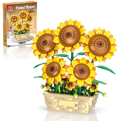 TYCOLE Tournesols Kit de Construction, 861 Pièces Fleurs en Briques, Maquette de Bouquet Botanique pour Adulte et Enfant, Décoration Maison Jardin, Cadeau Fille 7 Ans pour Anniversaire Noël