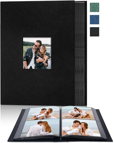 Remowith 4x6 Slip In Photo Album Holds 200 Pockets Cloth Cover Black