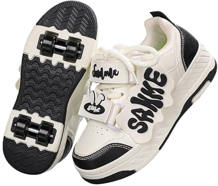 Hixingo Scarpe con Rotelle, Scarpe da Skateboard Multifunzionale 2 in 1, 30-40 EU Pattini a Rotelle con Gancio e Anello per Principianti, Bambini (Nero,36)