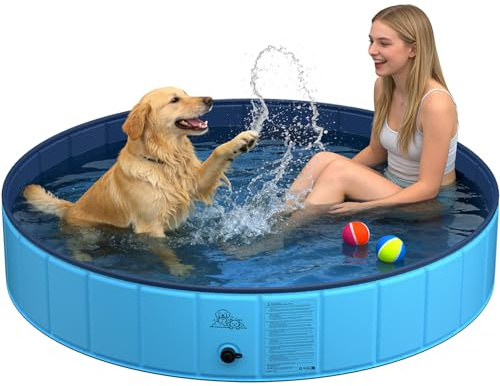 KYG Piscina para Perros de 160 x 30 cm para Todos los tamaños de Perros, Plegable, Estable y Antideslizante, con fácil Vaciado
